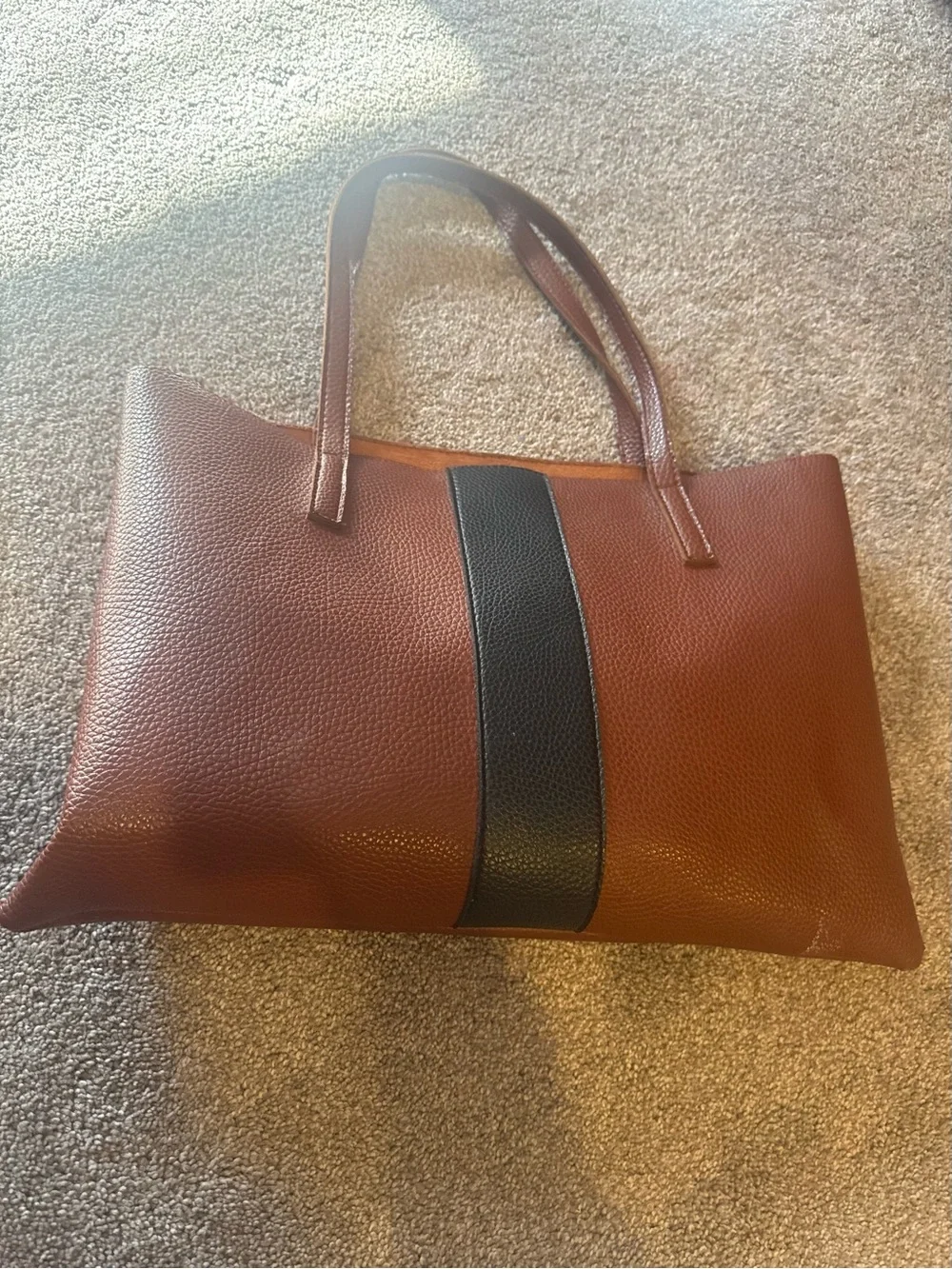 Vince Camuto Brown Tote with Black Center Stripe